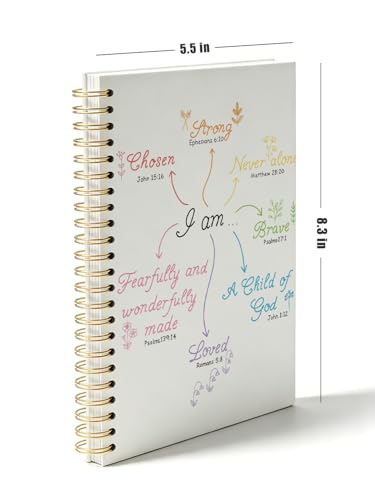 Motivational Bible Journal,Christian Religious Gift,Kids Prayer Notebook,Church Notes Journal for Sermons,Christian Affirmations I am Chosen Strong Brave Hardcover Spiral Notebook 5.5x8.3 - color: i am never alone
