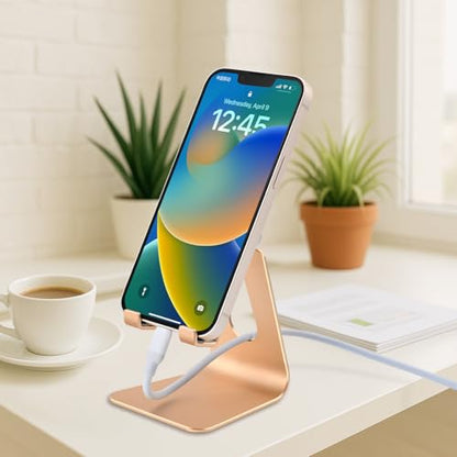 Adjustable Aluminum Alloy Cell Phone Stand, Tabletop Metal Phone Holder,Desktop Phone Dock,Smartphone Cradle,Gold - color: Gold