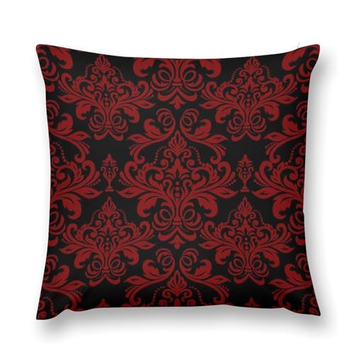 Vintage Red Black Damask Floral Throw Pillow Cover Oriental Antique Couch Sofa Pillowcases Luxury Gothic Bohemia Flowers Pillows Cushion Case for Farmhouse Bed Chair 18x18inch - color: Damaskblack-17