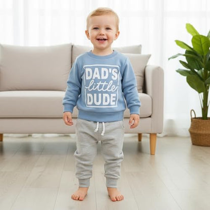 Kupretty Baby Boy Clothes Dad's Little Dude Sweatshirt Pants Set - color: Grey, size: 2-3T