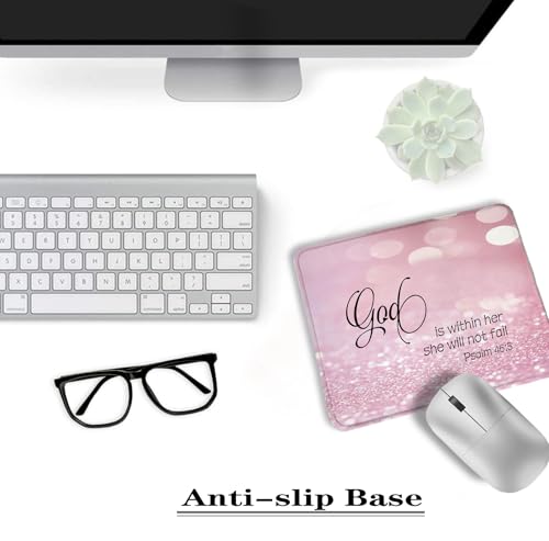 God is Within Her She Will Not Fail Christian Mouse Pad for Desk, Pink Glitter Bible Verse Mousepads for Wireless Mouse Computers Laptop Home Office Supplies Accessories, 9.5x7.9 Inch - color: colour 5