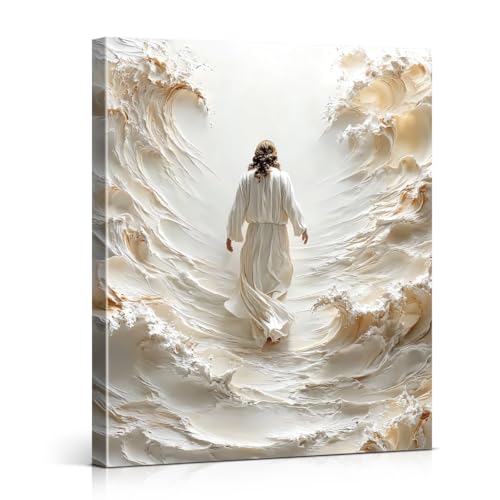 Christian Jesus Walking on Water Wall Art Decor - Jesus Walking Into Light Canvas Print Picture Religious Wall Decor for Home Farmhouse Prayer Room 8x10 Inch Framed - color: color-M