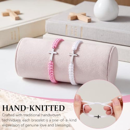 Sureio 2 Pcs Christian Cross Matching Bracelets for Women Men - color: Pink White