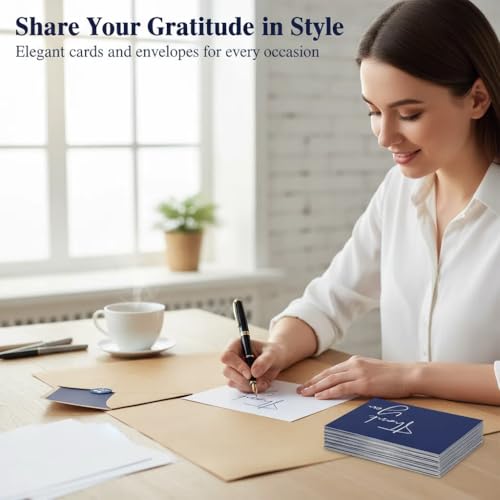 XXINMOH 100 Pack Thank You Cards With Envelopes Bulk Set & Stickers - 4x6 inch Blank Thank You Notes Bulk Box Set - Large Note Card Small Business, Wedding, Baby Shower & Bridal Shower - Navy Blue - color: Navy Blue