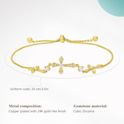 Cicy Bell Cross Bracelets For Women 24k Gold Plated Cubic Zirconia Bracelet - color: Gold-C