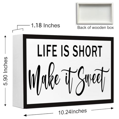 Life is Short Make it Sweet Inspirational Wood Box Sign,Motivational Quote Wooden Block Sign Desk Decor for Home Office Bedroom Shelf Tabletop Decor - style: Life is Short Make it Sweet