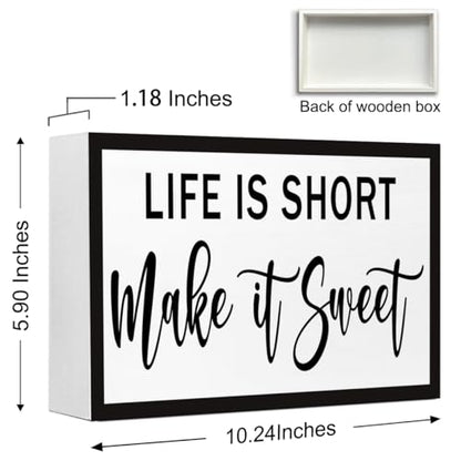 Life is Short Make it Sweet Inspirational Wood Box Sign,Motivational Quote Wooden Block Sign Desk Decor for Home Office Bedroom Shelf Tabletop Decor - style: Life is Short Make it Sweet