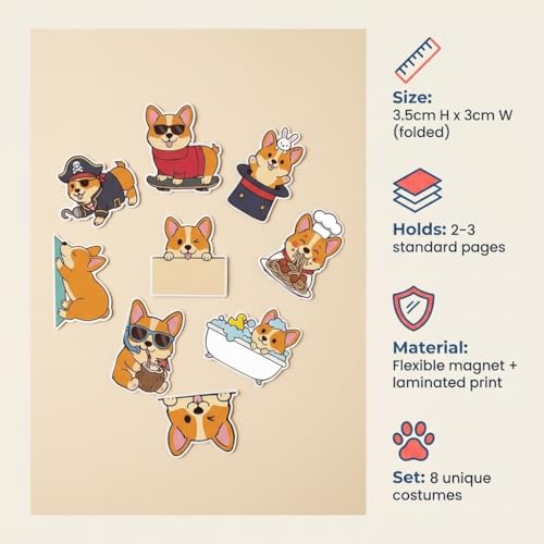 Corgi Peeking Magnetic Bookmarks Set of 8, Cute Dog Bookmark Clips with Funny Costume Designs, Magnetic Book Marks for Books, Planner & Journals, Gifts for Dog Lovers Women, Corgi Gifts - style: Corgi Peeking Magnetic Bookmarks