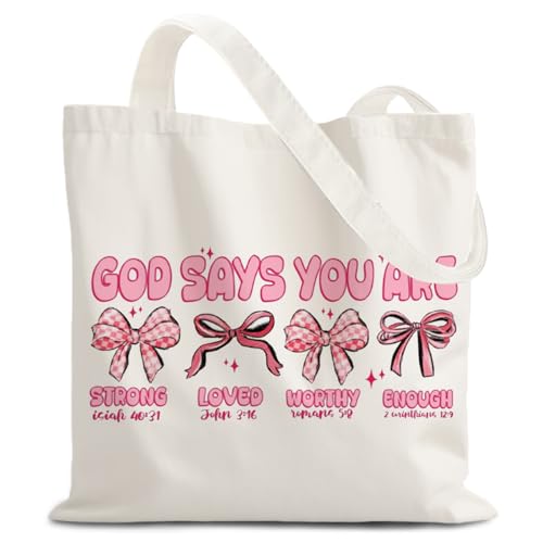 God Says You are Christian Canvas Tote Bags for Women, Inspirational Christian Gifts for Women - color: Bow God Says You Are
