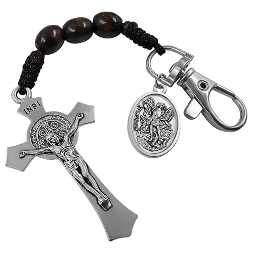 TALISMAN4U Catholic Rosary Keychain for Car St Benedict Cross Saint Michael