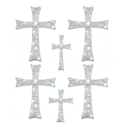 6PCS Rhinestone Cross Car Decals, Sparkly Waterproof Religious Christian Faith Sticker with Self-Adhesive, Crystal Bling Decoration for Car Window Bumper Laptop Motorcycle Helmet