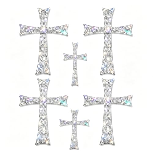 6PCS Rhinestone Cross Car Decals, Sparkly Waterproof Religious Christian Faith Sticker with Self-Adhesive, Crystal Bling Decoration for Car Window Bumper Laptop Motorcycle Helmet