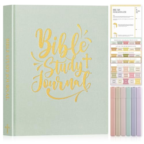 Lanpn Bible Study Guide Journals for Women with Tabs & Highlighters, Church Notes Taking Daily Devotional Journaling, Linen Bible Prayer Notebook Christian Religious Faith Based Gifts, Sage Green - color: Sage Green