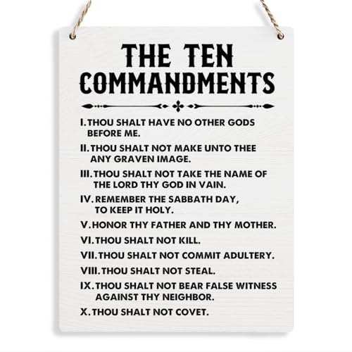 BELLOWDEER Inspirational Signs Gift 10 Commandments Wall Art Christian Bible Verse Wall Art Religious Home Wall Decor 8x10 Inches Scripture Wooden Hanging Sign for Living Room Bedroom Office - color: 10 Commandments