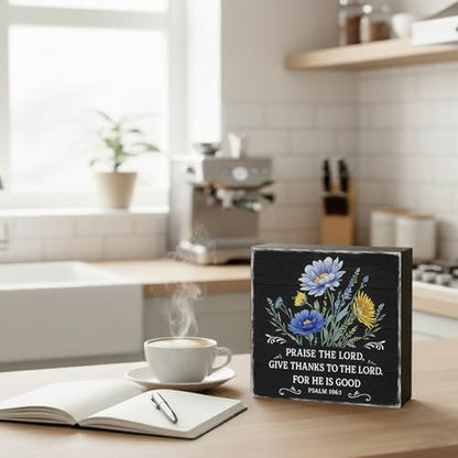 Praise the Lord Psalm 1061 Wood Box Sign, Black, 5x5 Inch - color: Black-018