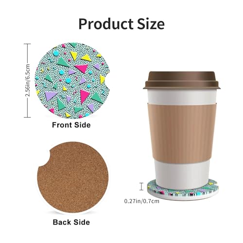 80s 90s Pattern Car Cup Holder Coasters 2 Pack 2.63" for Women - color: Turquoise‌