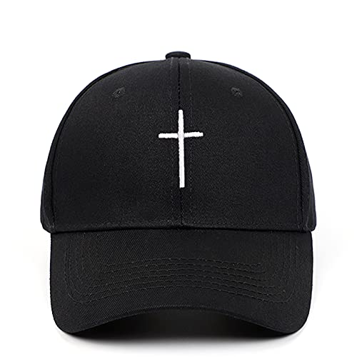 Cross Embroidery Baseball Cap,Adjustable Structured Dad Hat for Men Women Sun Hat - color: Black-1