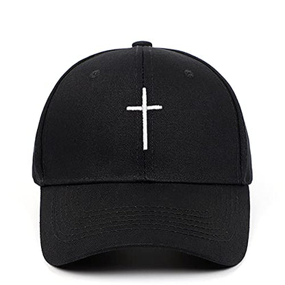 Cross Embroidery Baseball Cap,Adjustable Structured Dad Hat for Men Women Sun Hat - color: Black-1