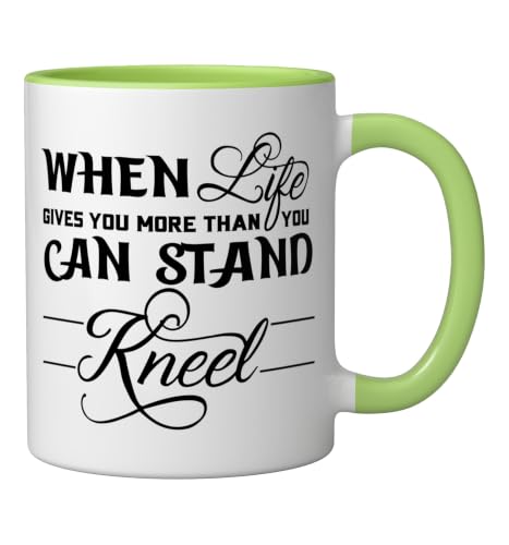 When Life Gives You More Than You Can Stand Kneel God Jesus Ceramic Mug, Light Green/White, 11oz - color: Light Green/White, size: 11 Ounces