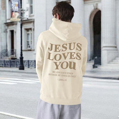 Christian Jesus Loves You Hoodies for Teen Religious Faith Sweatshirts Bible Verse Graphic Youth Hoodie - color: Apricot, size: XX-Large
