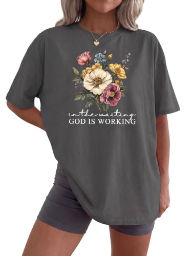 Christian Shirts for Women Oversized Tshirts Vintage Graphic Tees - color: Dark Gray, size: Large