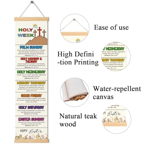 Happy Easter Decor, Holy Week Poster, Easter Story Banner Decor for Home Church, Bible Verse Wall Door Decoration, Church Activity Kids, Family Hanging of Scripture and Words Decorations 07 - color: Style 7