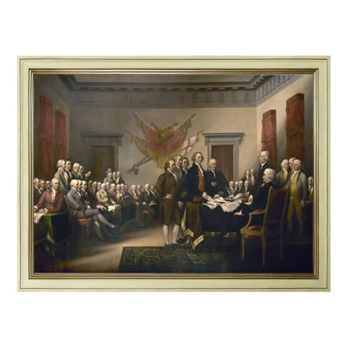 Creamy White Framed Signing of the United States Constitution by Howard Chandler Christy Canvas Wall Art Oil Paintings Reproduction Poster Print American History Artwork for Home Decor 12x16inch - color: Signing - Creamy White Frame, size: 12"L x 16"W