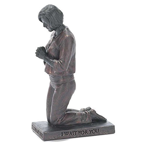 Oh Lord I Wait Praying Woman 5 inch Gray Resin Stone Table Top Figurine - style: Oh Lord I Wait Praying Woman