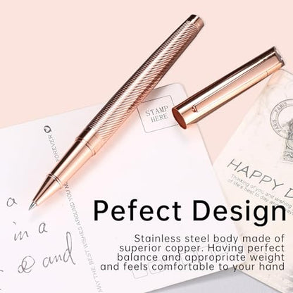 Rollerball Liquid Ink Signature Pens for Women Luxury Box Gel Black Ink Fancy Pen Refillable for Executive Office,Professional,Birthday Nice Gift Penset Rosegold - color: Rose Gold