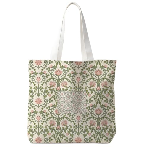 Christian-Flowers-Inspirational Motivational Gifts Canvas Tote Bag for Women,Reusable Shopping Grocery Bags - color: Floral-pink and Olive Green