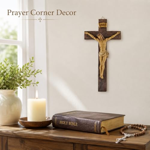Jesus Crucifix Wall Cross, Resin Catholic Hanging Decor, 9.05 Inch