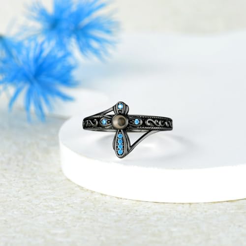 AOBOCO Cross Ring with Mustard Seed 925 Sterling Silver With God All Things Are Possible Band Rings, Size 4-13 - color: Black