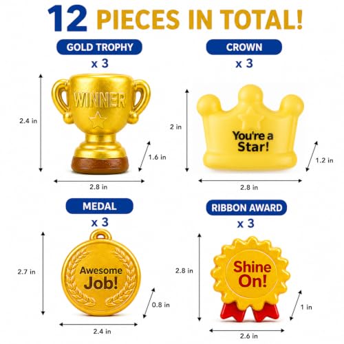 12 Pack Squishy Toys Bulk, Slow Rising Trophy Medal Crown Ribbon Squeeze Toys,Prize Box Toys, Classroom Prizes, Teacher Rewards, Party Favors, Goodie Bag Stuffers