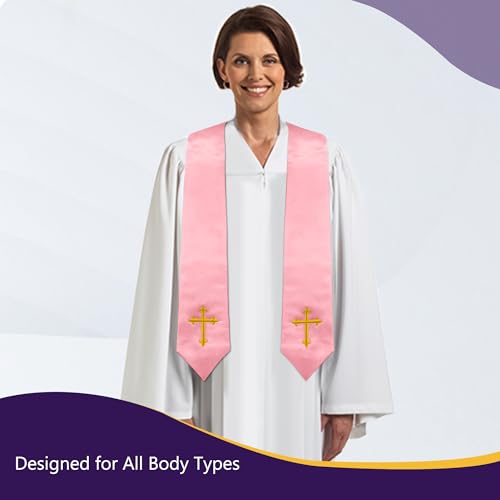 Piecatle Choir Stole with Cross Embroidery for Church, Ideal for Costume,60" - color: Pink
