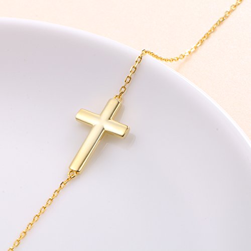 DAOCHONG S925 Sterling Silver Sideways Cross Choker Necklace 14+4 Inch - color: Gold-tone