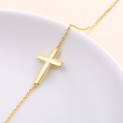 DAOCHONG S925 Sterling Silver Sideways Cross Choker Necklace 14+4 Inch - color: Gold-tone