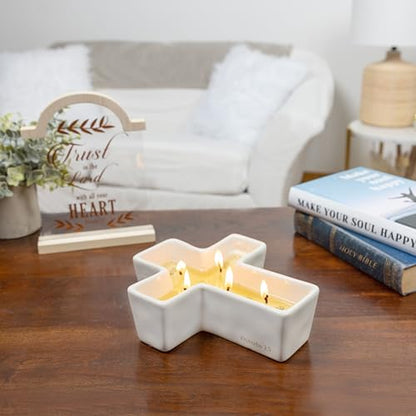 Pavilion Gift Company - Trust in The Lord with All Your Heart - Proverbs 3:5-12oz 100% Soy Wax Candle 5 Wick Candle - Cross Surprise Message Wax Reveal - Jasmine Scented Religious Gift Home Decor