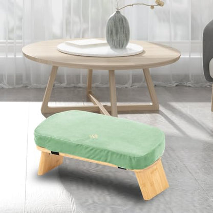 Large Bamboo Meditation Bench, Foldable Prayer Stool(Green & Bag) - color: Green & Bag