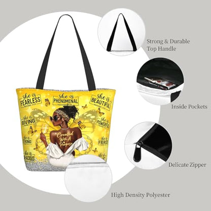 Funny Christian Tote Bags For Women With Zipper Christian Gifts For Work Gym Travel Beach Women With Large Capacity - color: African American