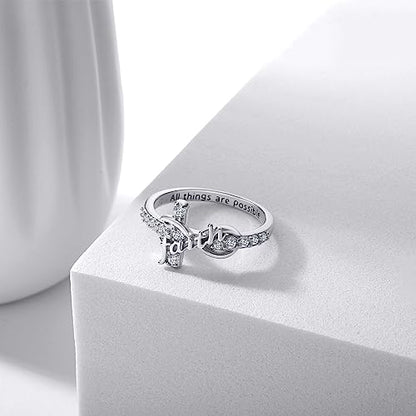 Cross Ring for Women, S925 Sterling Silver Adjustable Infinity Faith Ring - size: US Size 7