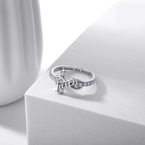 Cross Ring for Women, S925 Sterling Silver Adjustable Infinity Faith Ring - size: US Size 9