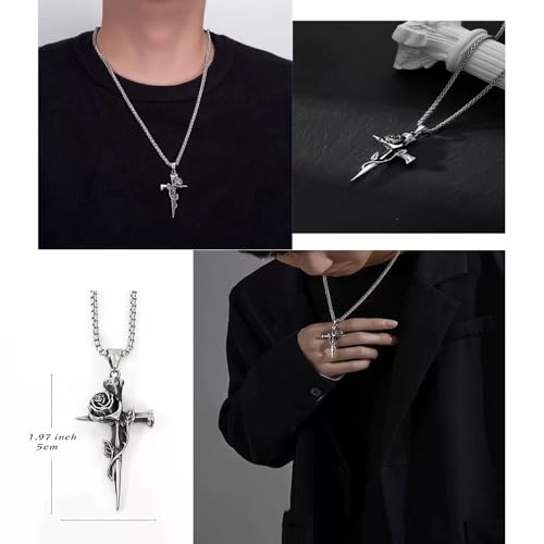 36 Pieces Silver Jewelry Set for Men Stainless Steel Cuban Link Chain Bracelet Cross Pendant Necklace Classic Ring Hip Hop Jewelry Pack for Men