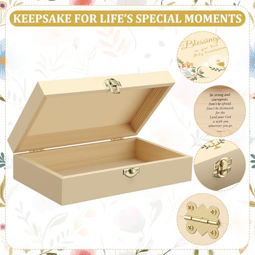 CroBlissful First Communion Wooden Box Keepsake Baptism Memory Box Gift 8.6 x 5.1 x 2.4 Inches First Holy Communion Jewelry Storage for Baptism Memory Keepsake(Floral) - style: Floral
