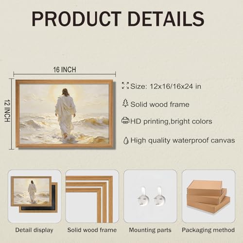 Christian Wall Art, Abstract Jesus Walking on Water Canvas Wall Art 12x16in - color: Jesus white Wall Art, size: 16"L x 12"W