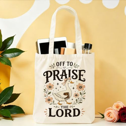 Baseball Soccer Softball Mama Canvas Tote Bag, Christian Tiger Duck Shoulder Bag - color: Praise Lord 530