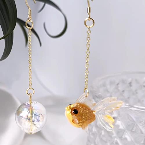 Funny Cute Asymmetry Goldfish Dangle Drop Earrings Lovely Acrylic Resin transparent Glass Ball Fish Earrings for Women - color: yellow