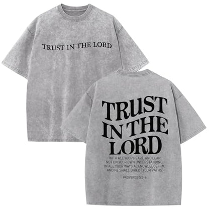 Wrenpies Mens Oversized Christian Shirts God Faith Jesus Religious Tshirts Trust in The Lord Bible Verse Tees Acid Wash Tops - color: Light Gray, size: Small