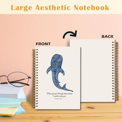 JINYO Whale Shark Christian Notebook for Women Men, Isaiah 43:2 Bible Journaling Notebook, Religious Prayer Journal for Woman, Church Notes Journal, Scripture Spiral Notebooks 5.5x8.3 Inch(Beige) - color: white Christian Notebook-2