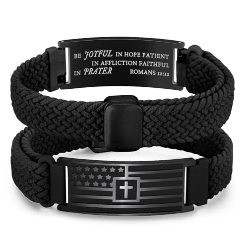 VNOX American Flag Cross Bible Verse Bracelet for Men Teen Boys Kids Stocking Stuffers,Religious Christian Jewelry Mens Easter Valentines Baptism Birthday Gift Ideas - style: Romans 12:12