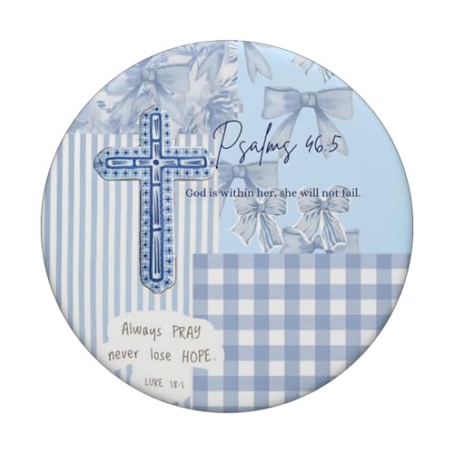 Blue Bow Floral Christian Collage Bible Verse Pattern Cross PopSockets Adhesive PopGrip - style: Adhesive PopGrip